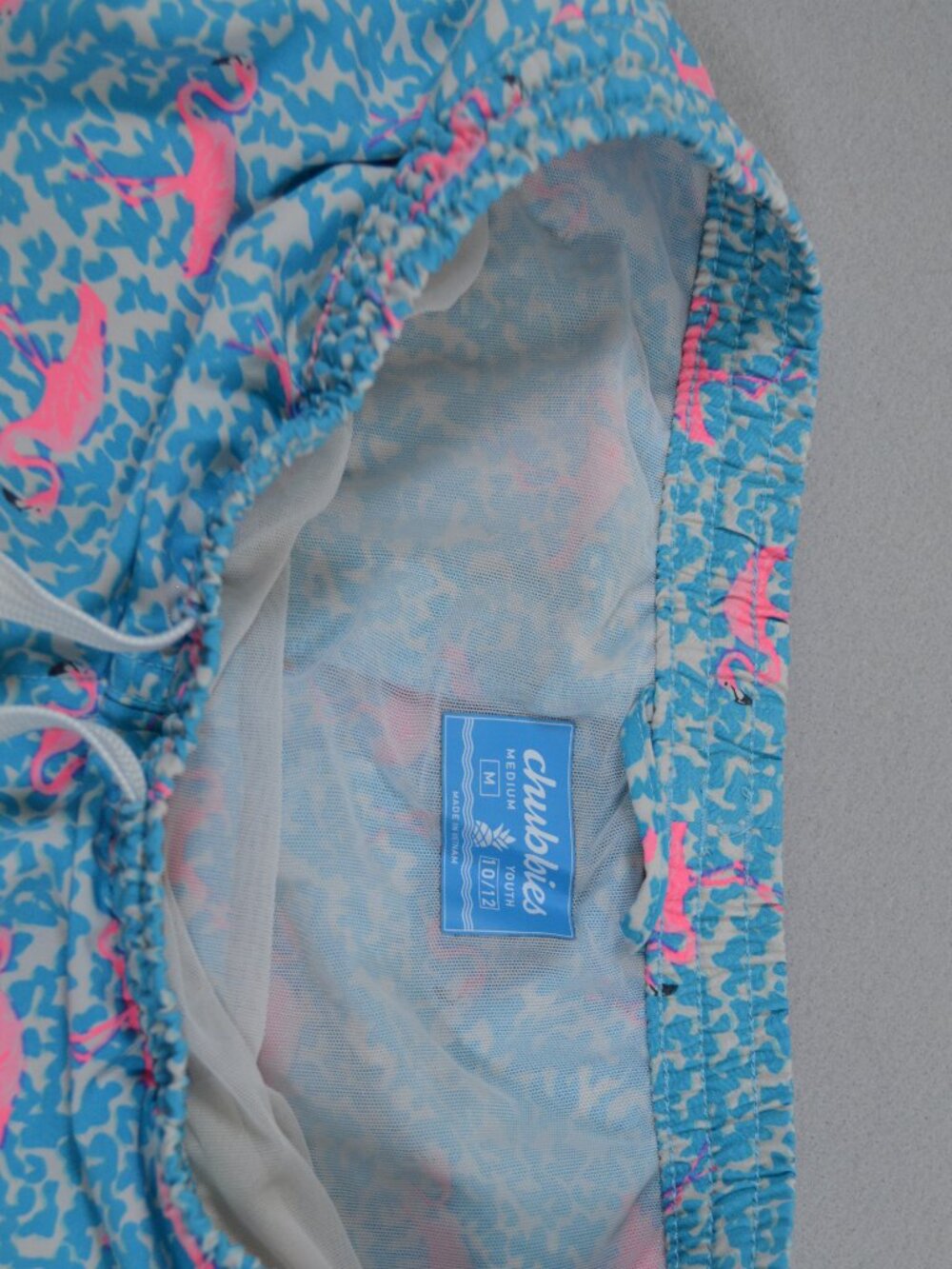 Chubbies Youth Medium Flamingo Swim Trunks Boys 10 12 Blue Pink Lined Beach Shor - Picture 5 of 15